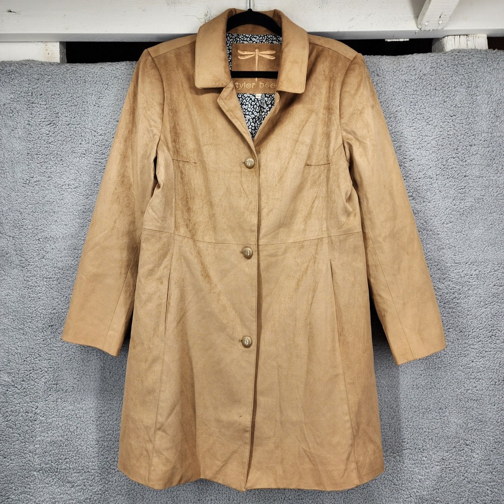 Tyler Boe Womens Camel Faux Suede Animal Print Lined Car Coat Tan Size Medium